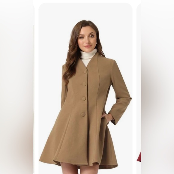 Allegra K woman’s A-line long sleeve, single breasted, peplum hem long coat - Picture 2 of 9